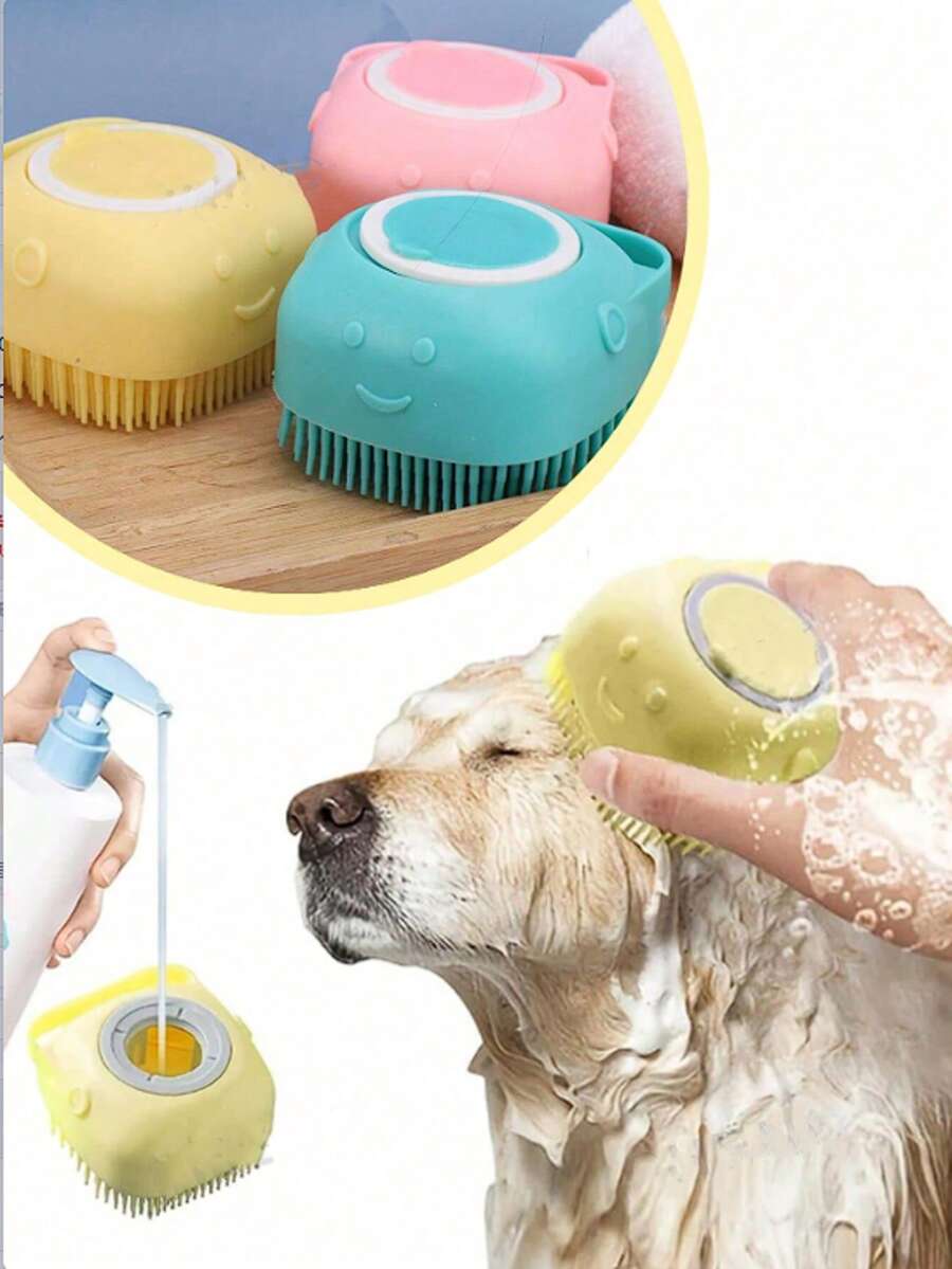 温和硅胶宠物刷，内置洗发水分配器 - 按摩清洁两不误，方便携带，可戴在手指上挤压使用。 - 彩色 - 查看 1