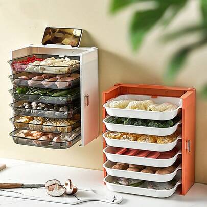 1 pieza Organizador plegable de almacenamiento y preparación de alimentos de múltiples capas, sin necesidad de perforación para la instalación, con diseño de cajón apilado, gran capacidad para almacenamiento clasificado, mantiene las cosas ordenadas y a prueba de polvo, adecuado para múltiples escenarios como cocina, baño/escritorio, etc.