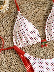 Women's Reversible Polka Dot Printed Bikini 2 Pieces Set, Fashionable Elegant Sexy Summer Beach Pool Party Swimwear Vacation - Red and White - View 8
