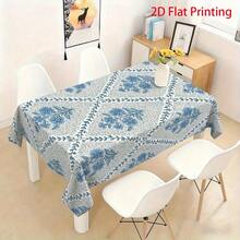 1pc Blue & White Floral Tablecloth Suitable For Dining Table, Coffee Table, Picnic - Machine-Washable Easy-Clean Rectangular Table Cover With Elegant Blue White Flower Pattern, Durable Fabric For/Outdoor Use - Multicolor - View 6