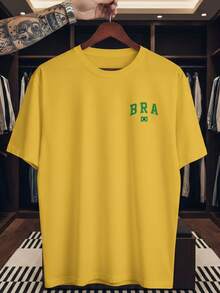 Unisex T-Shirt Supporting The Brazilian National Football Team, Small Side Print, Short Sleeve, Men's/Women's, 100% Cotton, Casual, Crew Neck - 黃色 - 查看 1
