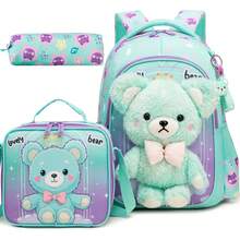Set de 3 piezas Mochila escolar + Bolsa de almuerzo aislada + Estuche de lápices con diseño de flores y animales 3D lindo para niñas - Mochila escolar ligera para primaria - Mochila escolar para niñas - Ver 14