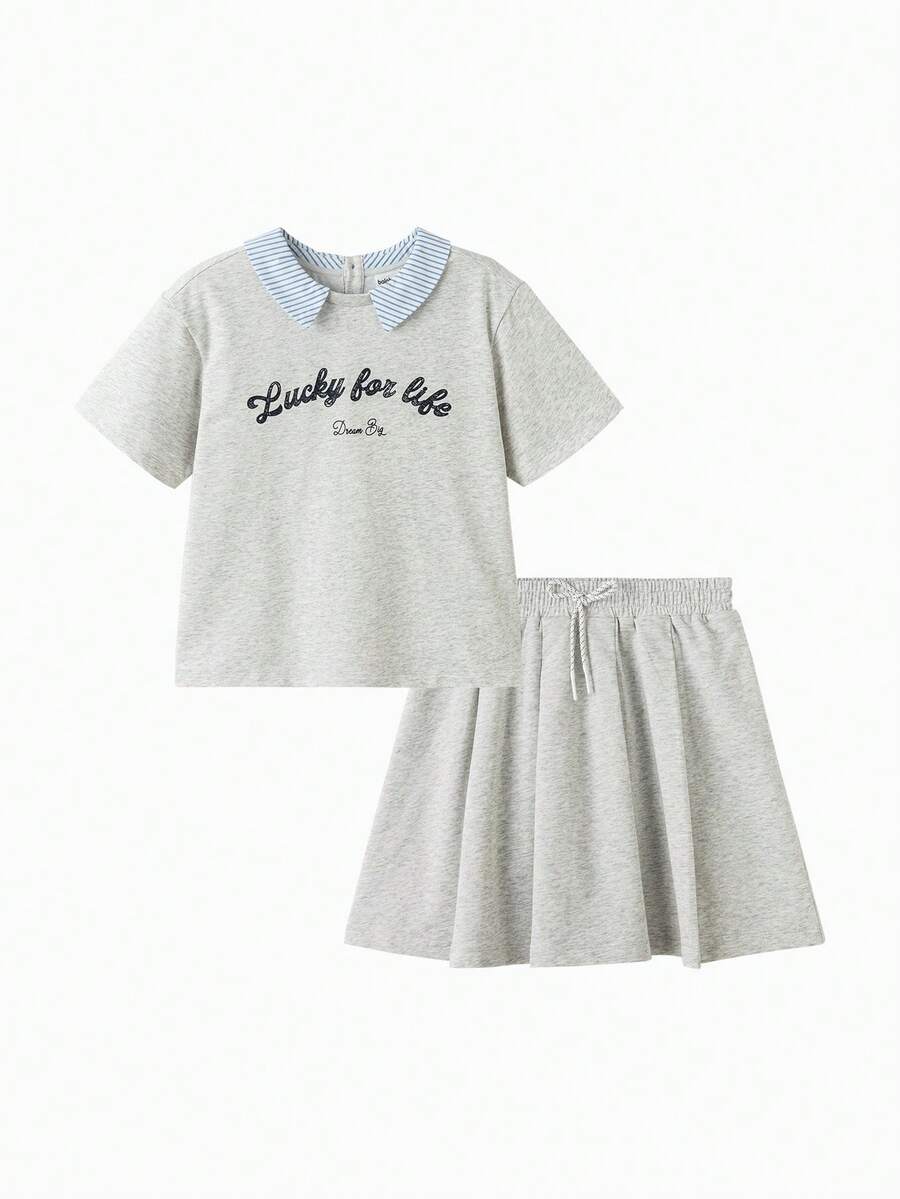 Balabala 少女两件套时尚柔软轻盈舒适百搭夏季套装 2026 - 淺花灰 - 查看 1