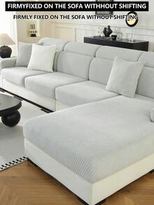 1pc Stretch Sofa Cover, Non-Slip Full Coverage Sofa Seat Cushion, Suitable For All Seasons, Fabric Sofa Slipcover, Machine Washable, Dust-Proof, Pet-Friendly, Decorative Sofa Protector, Adjustable For Corner Sofa, Bedroom, Office, Living Room 1/2/3/4 Seater - Light Grey - View 7