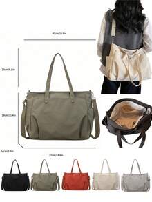 1pc Beige Soft Faux Leather Multi-Pocket Large Capacity Tote Bag, Suitable For Daily Commute - Multicolor - View 2