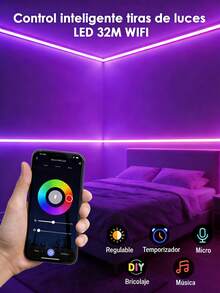 LED Light Strip, RGB Music Sync Color Changing Bluetooth LED Light Strip, With Smart APP Control Remote And Remote Control, Suitable For Room, Parts, Essentials, Atmosphere Decoration (100ft - 2 Rolls 50ft), Bedroom, TV, Room DIY (APP + Remote Control), Decorative Lighting Fixtures, Ambient Light Strip - White Plate - View 2