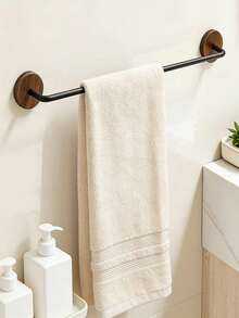 1pc Wooden & Metal Bathroom Towel Rack, Wall-Mounted Towel Bar, Natural Wood Bathroom Decor Towel Holder - Multicolor - View 5