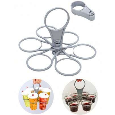 1/2/3pcs 6-Slot Foldable Drink Holder, Collapsible Cup Rack, 6-Slot Rotatable Beverage Organizer, Lightweight & Sturdy Plastic Drink Tray, Suitable For Party, BBQ, Camping, Picnic And Outdoor Activities, Can Hold Coffee, Wine, Cocktail, Ideal Camping Drink Storage And Practical Party Accessory, With Easy-Grip Handle, Great Gift For Halloween, Valentine's Day, Christmas, Thanksgiving, Comes With 1 Bottle Opener