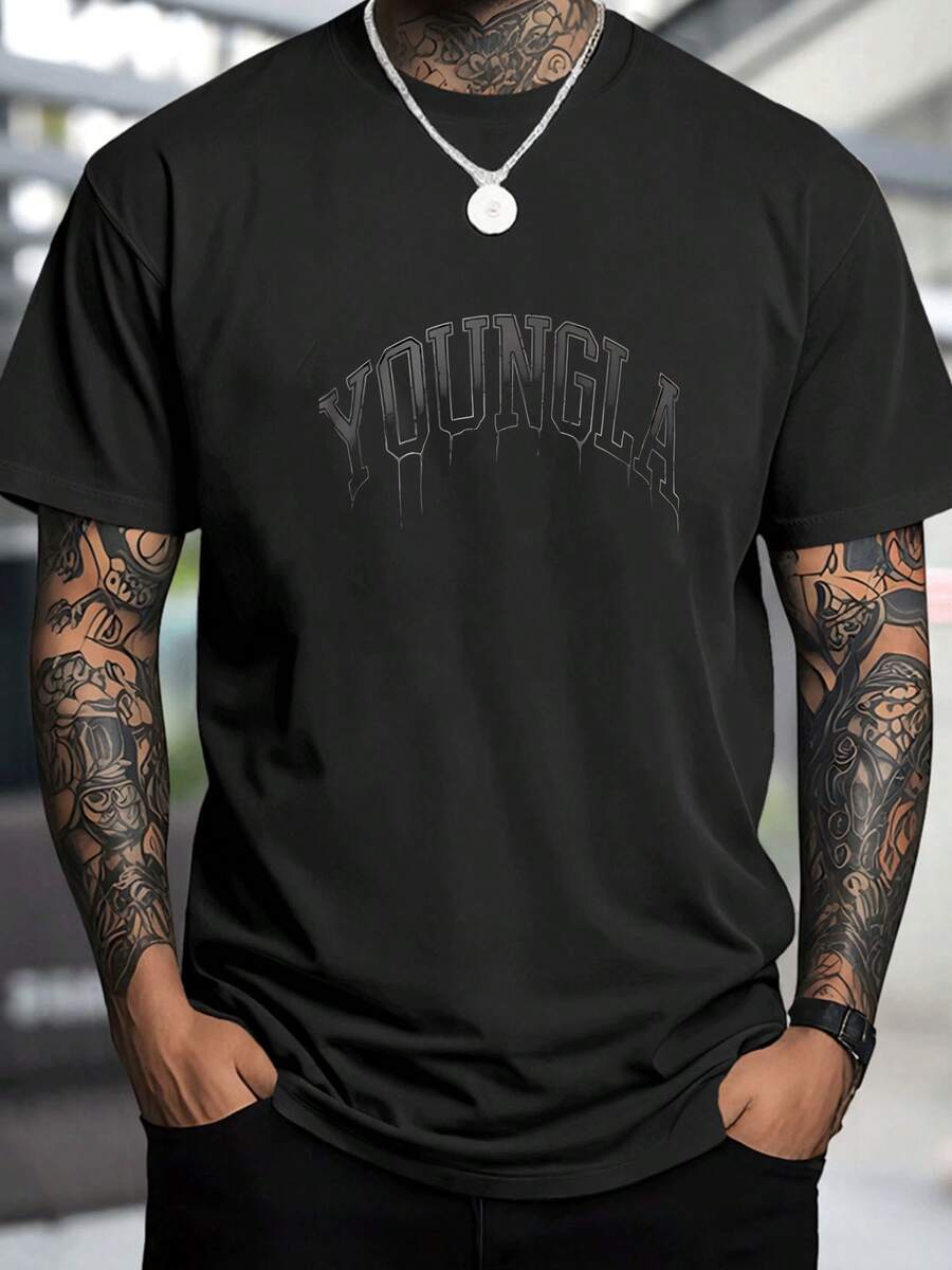 Men's T-Shirt With A Modern Design Featuring A Drip Effect, Urban Style, 100% Cotton, Ideal For A Casual And Relaxed Look. - 黑色 - 查看 1