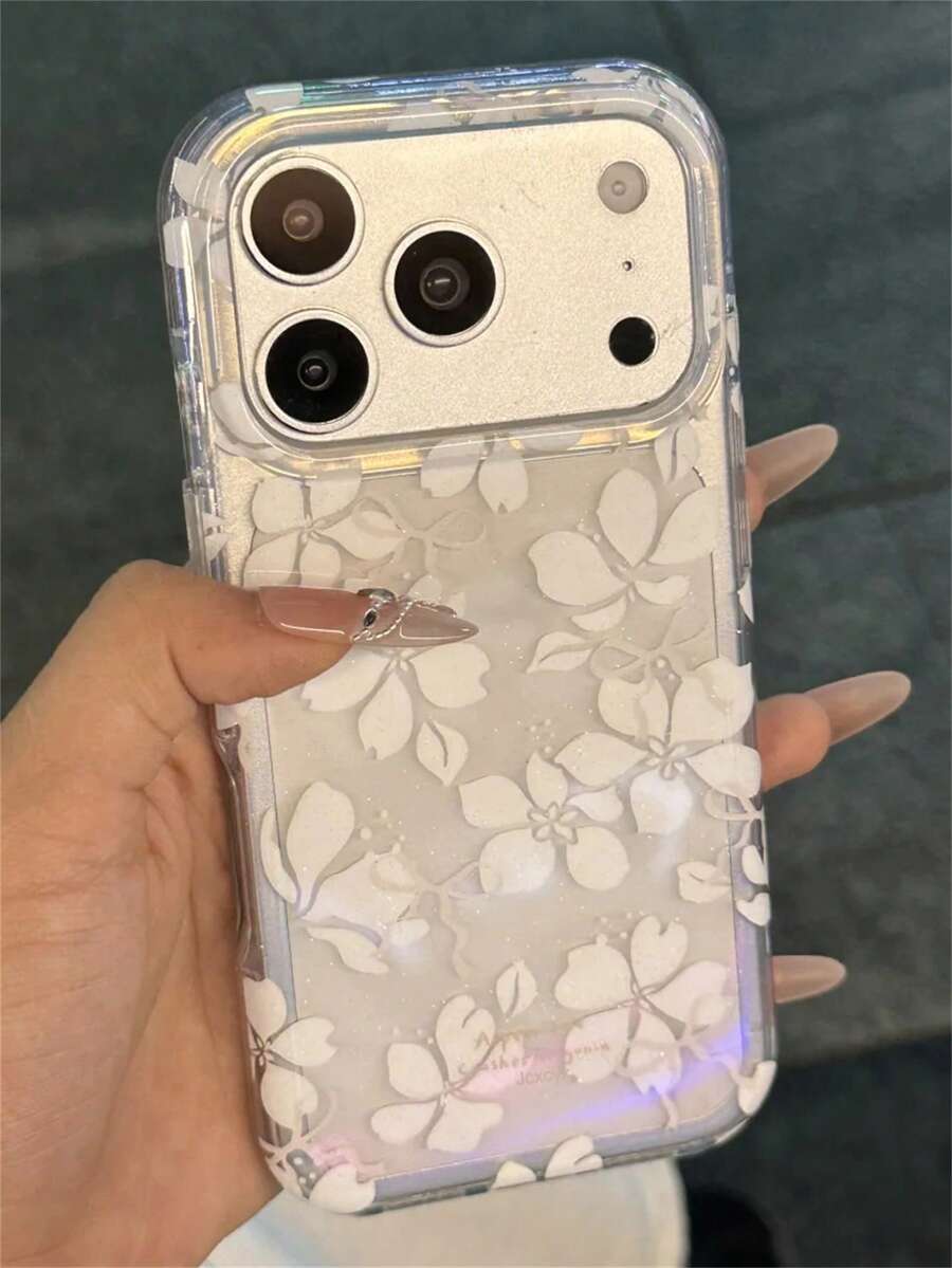 Funda de teléfono suave y resistente a los golpes con estética primaveral, con flores de sakura blancas, lazo y brillo, compatible con iPhone 17ProMax, 17Pro, 16 Pro Max, 15, 14, 13 Pro Max, 16, 15, 14 Plus, 12 Pro Max, 11 - lazo de flores blancas - Ver 1
