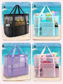Mesh Beach Bag Large Tote Bag For Women Openwork Large-Capacity Swim Bag & Shoulder Bag Swimwear Storage Bag Foldable Handbag Toys Pool Bag Vacation - Multicolor - View 8