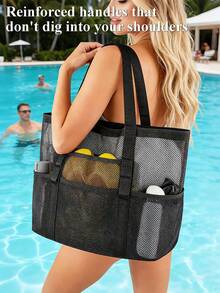 Mesh Beach Bag Large Tote Bag For Women Openwork Large-Capacity Swim Bag & Shoulder Bag Swimwear Storage Bag Foldable Handbag Toys Pool Bag Vacation - 彩色 - 查看 3