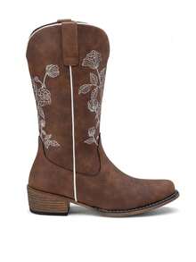 Comfyshoes Women's Embroidery Knee High Cowboy Boots, Flower Western Boots 2024 - rượu cô-nhắc - Xem 4