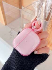 1pc Transparent Protective Case + Ring Buckle Shockproof Earphone Case Compatible With Apple 1/2/3/4, Pro, Pro 2nd Generation Bluetooth Earphones - Baby Pink - View 2