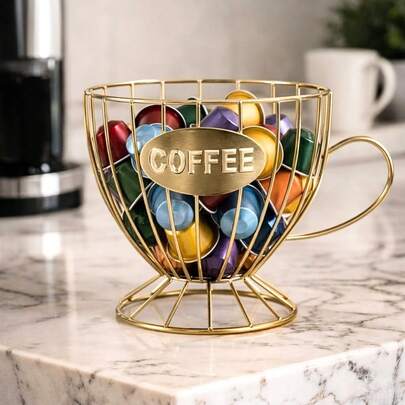 Porta Cápsulas De Café Xícara Dispenser Em Metal Dourado