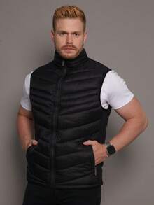 Men's Double-Sided Puffer Vest With Zipper For Winter - Black - View 6