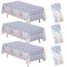 DMermaid Birthday Decorations Tablecloth 3 Pcs Disposable Ocean Theme Glitter Little Mermaid Tail Party Plies Table Cover For Princ Birthday Under The Sea Baby Shower 54in X 108in - Multi Color - 查看 8