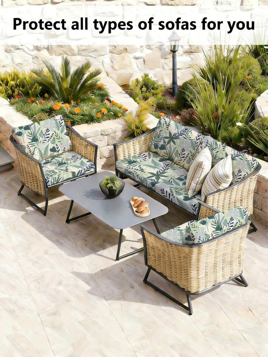 1 buah Sarung Sofa Elastisitas Tinggi Motif Daun Hutan Hujan Tropis, Bahan Poliester, Menutupi Seluruh Bagian, Kasual Musim Panas, Cocok Untuk Teras, Taman, Tepi Kolam Renang, Berbagai Acara, Dijual Satuan, Bukan Set Pelindung Sofa