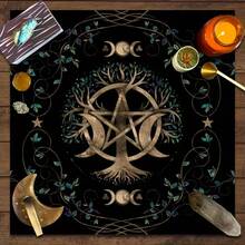1 pieza Paño de altar misterioso con diseño de sol y luna, gato misterioso, paño de altar misterioso, paño para lectura de tarot, mantel con diseño de luna y plantas florales, decoración, tarot, gato, arcanos mayores - Multicolor - Ver 10