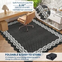 Washable Rugs, Rug Modern Geometric Living Room Rug, Stain-Resistant Scalloped Throw Rugs, Soft Faux Wool Carpet For Bedroom Entryway Office Dorm - Black(120*170cm) - View 6