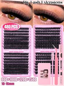 640片 DC卷度天然睫毛簇，10D-100D混合密度，大容量漫畫風與經典款睫毛，持久且適合初學者，全套含睫毛膠、鑷子與刷子，適合日常妝容、派對、婚禮、聖誕節與音樂節 - 彩色 - 查看 3