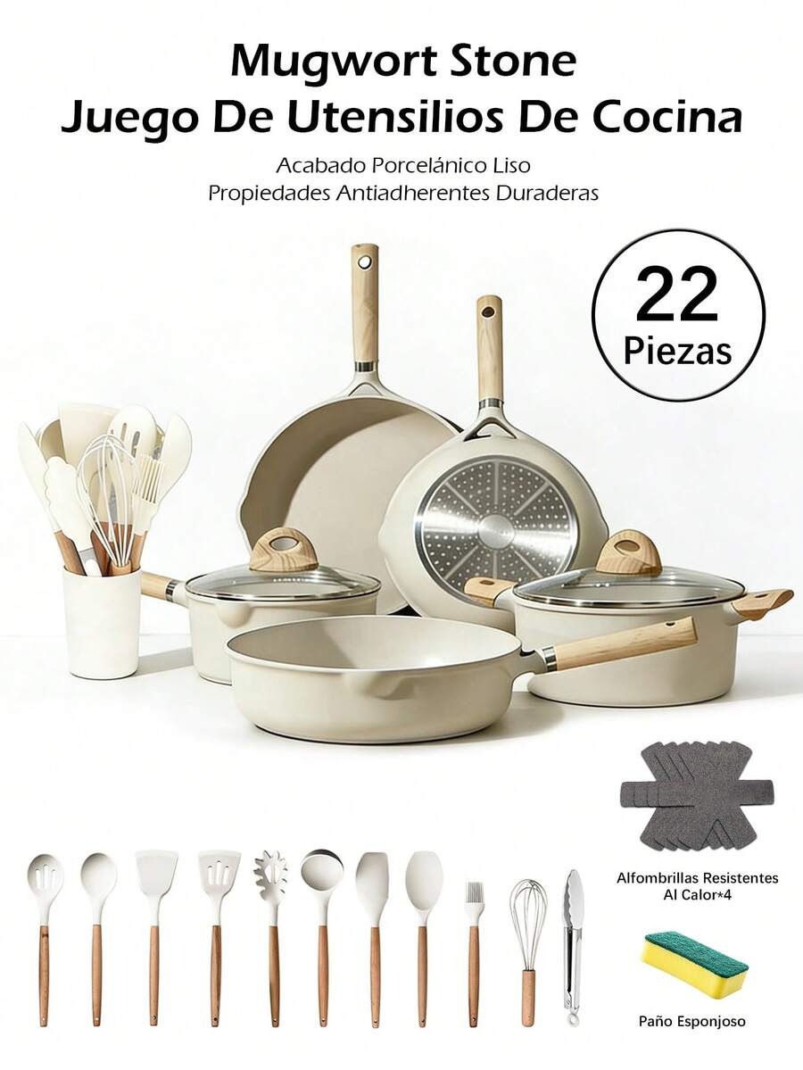 Juego de Sartenes, bateria de cocina, sartenes antiadherentes con tapa de cristal, ollas de cocina para placas de inducción y gas, incluso calefacción, sartén, wok, olla de sopa, olla de leche, olla a vapor, juego de utensilios de cocina de inducción de color blanco,sartenes minimalcocinar en autocaravana, perfectas para acampar, aptas para el hornoistas, incluyendo inducción, gas, eléctricas y vitrocerámica. diseño apilable o encajable. se guardan fácilmente en armarios o cajones. Ideales también para camping y viajes en autocaravana (‎Beige)