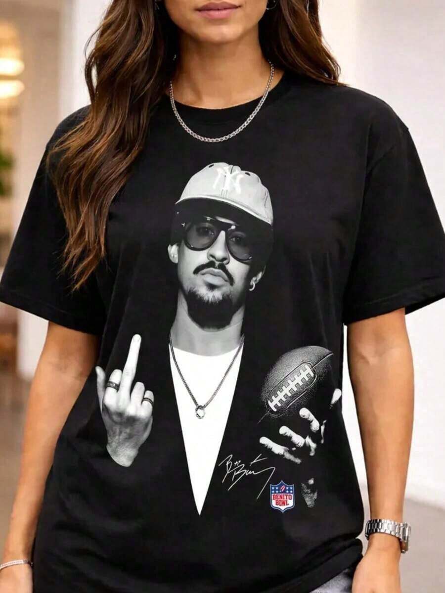 Bunny Bad Shirt, Bowl 2026 Halftime Show, Retro Concert Graphic Top ALLO - 黑色 3 - 查看 1