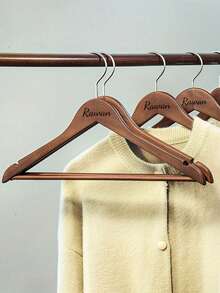 Customized Text/Logo Wooden Clothes Hanger, Non-Slip, Seamless, Suitable For Home, Hotel, Wedding, Laundry Drying - Brown Retro Color - View 3