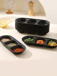 Bộ 1/2 bát đựng gia vị bằng nhựa đen có ngăn, khay đựng đồ ăn nhẹ hình bầu dục, có thể tái sử dụng, an toàn với máy rửa chén, thích hợp đựng nước tương, gia vị, đồ ăn nhẹ, dùng trong tiệc tùng, nhà bếp, sushi, nước chấm, trái cây, đồ nướng, món tráng miệng. - Nhiều màu - Xem 6