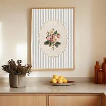 1 pieza Enmarcado/Sin marco Póster de arte de pared de fresa linda de estilo cottage core en la cocina Impresión de lienzo con rayas azules de fruta vintage Decoración minimalista y estética para dormitorio, sala de estar, habitación, decoración del hogar moderna - A - Ver 3