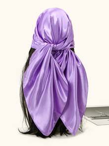 1 pièce Foulard carré satin unicolore polyvalent 90 cm, plage, vacances - Violet clair - Voir 2
