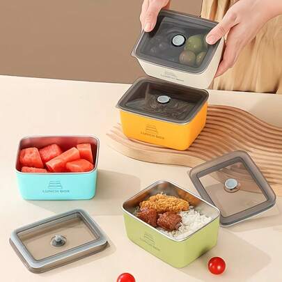 1 hộp đựng thực phẩm bằng thép không gỉ có nắp đậy, dùng được trong lò vi sóng và máy rửa chén. Màu sắc tươi sáng, thích hợp để đựng trái cây, rau củ, bánh bao, thịt, trứng, gừng, tỏi và hành tây. Có thể tái sử dụng, đa năng, chống rò rỉ, lý tưởng để sử dụng trong gia đình và nhà bếp như hộp đựng cơm trưa.