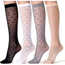 4 Pairs Vintage Polka Dot Ankle Socks, Mesh Mid-Calf Socks, Women's Summer Socks, Suitable For Casual Daily Wear - Multicolor - View 7