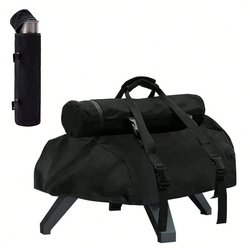 Pizza Oven Cover, 420D Silver-Coated, Removable Chimney Pouch, Portable Dust Cover With Handles, Black - View 1