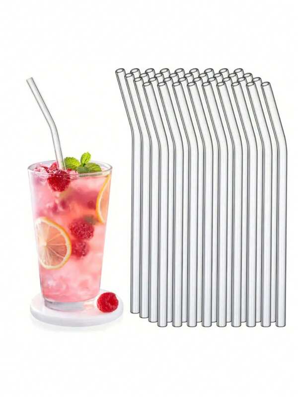 Glass Straws With Cleaning Brush, Suitable For Drinking Cold/Hot Beverages, Juices, Milk, Family Gatherings, Holidays, Gifts. Applicable For Home, Kitchen, Restaurant, Music Bar, Party, Birthday, Wedding, Cup Accessories, Valentine's Day