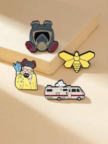 1/4pcs Hardcore Style Brooch, Iconic Gas Mask, Camper Van & Bee Designs With High Recognition, Inject Classic Scenes Into Daily Outfits, Easily Become The Spotlight Gifts For Mother, Father, Graduation, And Teacher - Multicolor - View 7