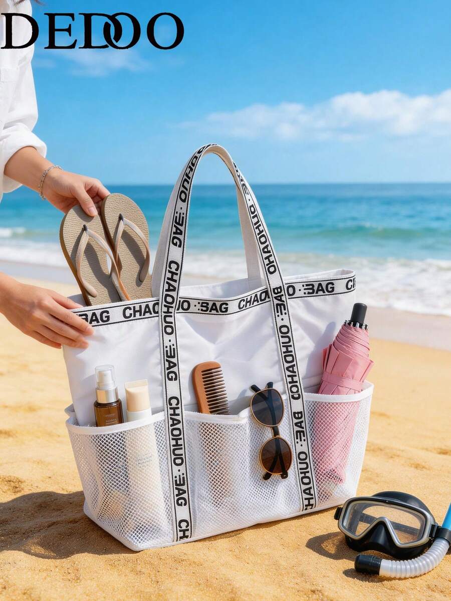 Dedoo Bolso de mano grande impermeable, bolso de compras, bolso de playa para damas
