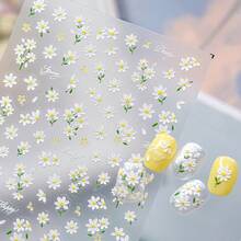 1 miếng dán móng tay họa tiết hoa nhí mùa xuân 5D, hình hoa cúc dại mini 3D đa năng. - trắng - Xem 6