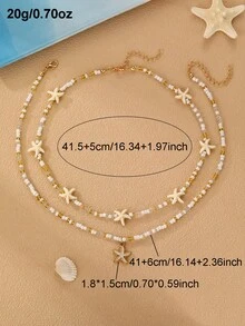 Bộ 2 vòng cổ hạt cườm hình sao biển phong cách đại dương Bohemian, phụ kiện hàng ngày và ngày lễ dành cho nữ. - trắng - Xem 5