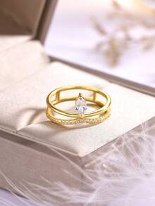 1枚S925纯银立方氧化锆几何眼睛形状戒指，日常佩戴，女士礼物 - 彩色 - 查看 3