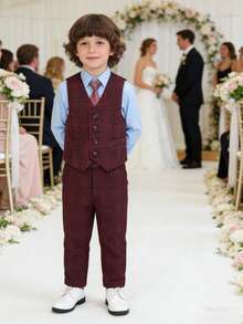 Bộ vest lịch sự dành cho bé trai, kiểu quý ông Anh Quốc, gồm áo vest, quần và cà vạt (Áo vest + Quần + Cà vạt) - Đỏ - Xem 6