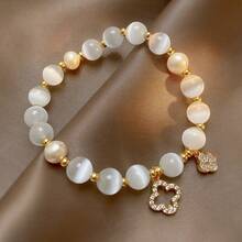 Kirykle Natural Crystal Bracelet For Women White Opal Stone Pearl Fashion Lucky Four-Leaf Clover Women's Jewelry Bangles Gift - KRB6541-4 - 查看 5