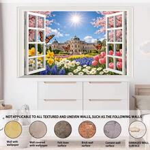 1 pieza Pegatina de pared de impresión digital de castillo de jardín de ventana 3D, decoración de cabecera, material de PVC, autoadhesiva y removible, decoración de dormitorio, regalo perfecto para amigos/familia, adecuado para fans de fútbol, tamaño grande/pequeño - 0663+FZQT - Ver 9