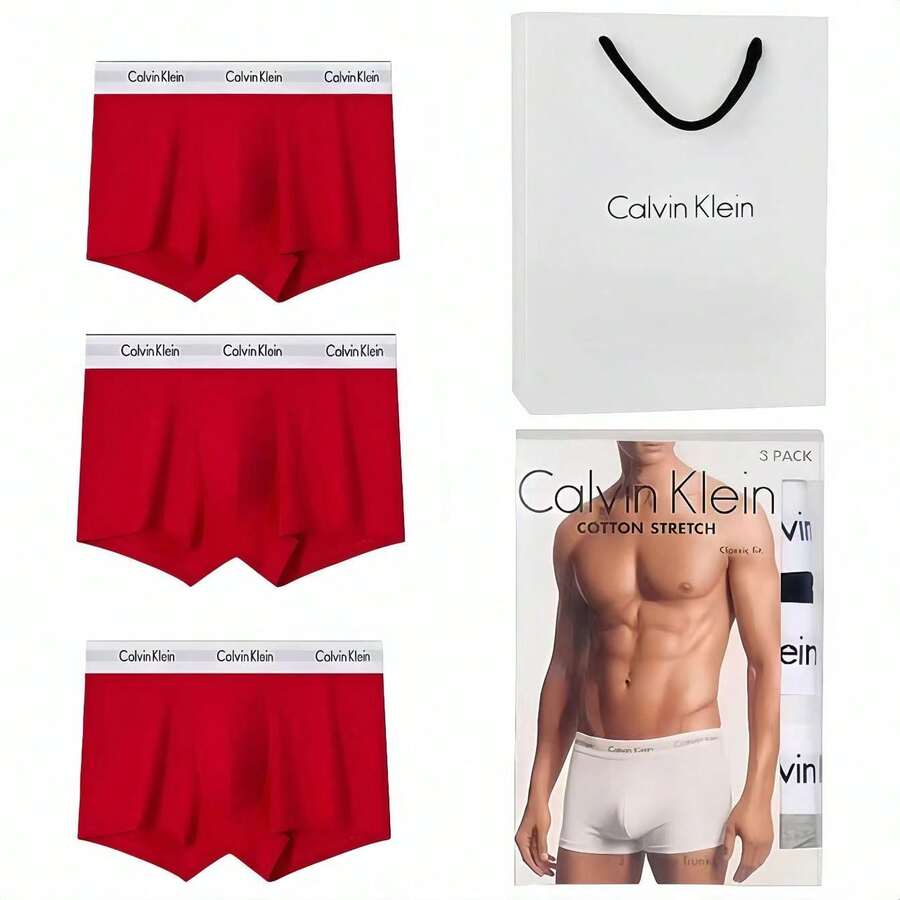 Calvin Klein 3-Pack Premium Gift Set Boxer Briefs | Men's Soft Breathable Cotton Underwear With White Trim, Includes Gift Bag - Red - View 1