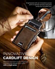 LORZOR Slim Tactical Wallet For Men- Minimalist Front Pocket Full Grain Leather Wallet For 10 Cards, RFID Blocking Aluminum Cardholder, Smart Pop Up Card Case, Money Clip, Gift Boxed(DistressBrown) - 1979VintageBrown/Silver - View 5