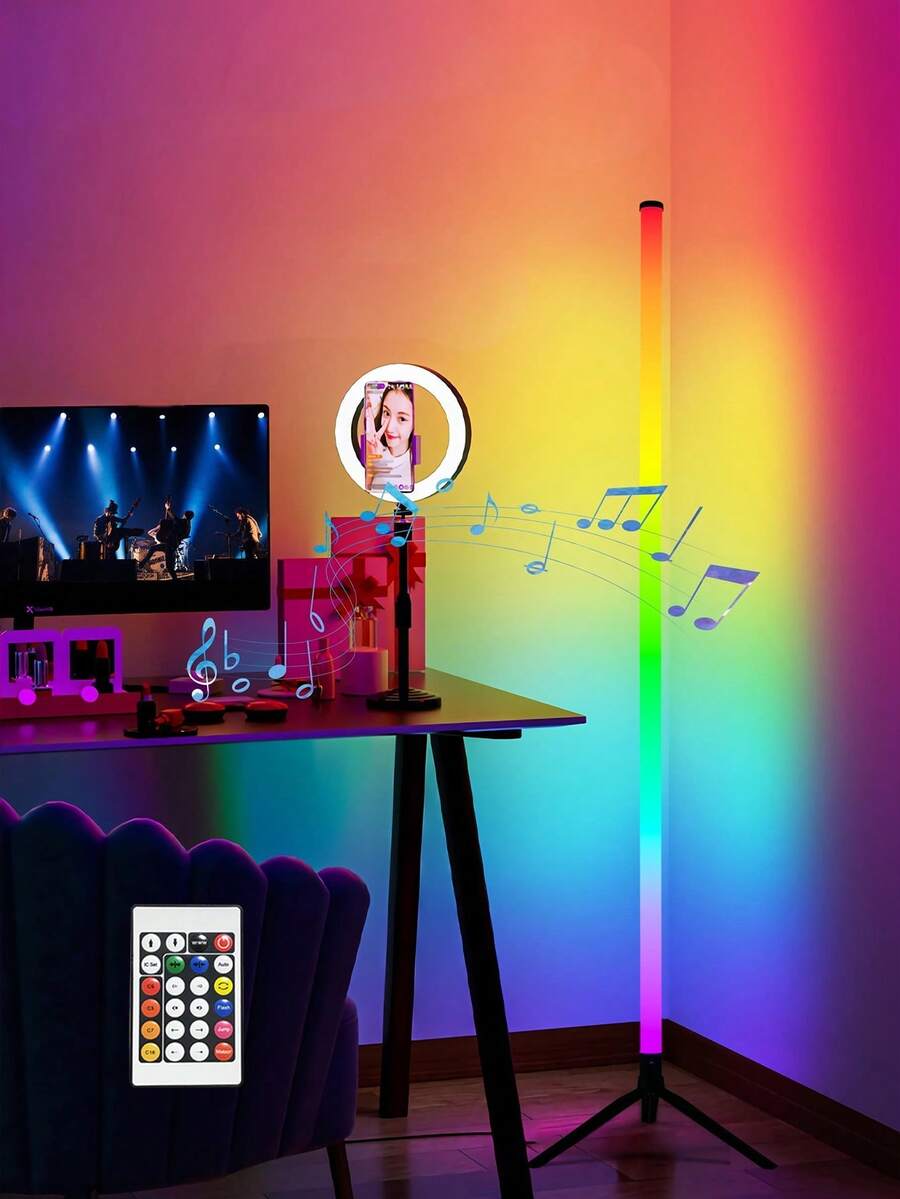 RGB Smart LED Corner Floor Lamp With Remote Control, 5V USB Powered Modern Minimalist Ambient Lighting, Suitable For Gaming Room, Living Room, Bedroom And Holiday Decoration, Bedroom Floor Lamp, Fashionable Lighting Fixture - RGB Multicolors - View 1