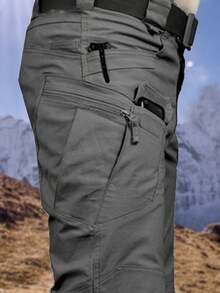Men's Tactical Pants With Multiple Pockets, Multi-Pocket Design For Hiking & Outdoor Adventures, Camping Gear - Grey - View 5