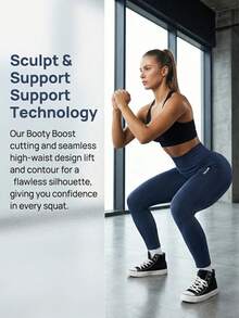 Quần legging thể thao nữ TCVC.GYM in họa tiết, không đường may, co giãn cao, hàng mới về mùa Xuân/Hè. - Màu xanh hải quân - Xem 4