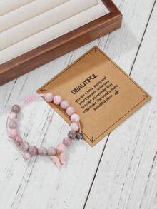 1 chiếc vòng tay đính đá tự nhiên hình ngựa vằn màu hồng kèm thẻ da cùng màu, có mặt dây chuyền hình khủng long, rùa, bướm, voi, thích hợp làm quà tặng cho bạn thân, gia đình, người yêu hoặc đeo hàng ngày. - Nhiều màu - Xem 5