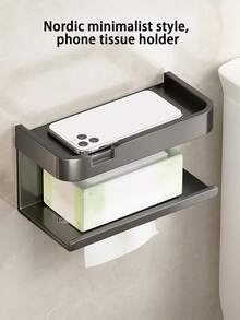 Giá đựng giấy vệ sinh không cần khoan, thiết kế 2 trong 1 kết hợp hộp đựng giấy vệ sinh và giá đỡ điện thoại chống trượt rộng hơn. Các cạnh được làm dày giúp ngăn đồ vật trượt. Dễ lắp đặt, chống thấm nước, thích hợp để sắp xếp đồ dùng trong phòng tắm. - Nhiều màu - Xem 1
